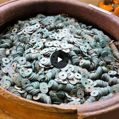 JAPAN: A CERAMIC JAR WITH THOUSANDS OF BRONZE COINS UNEARTHED AT A SAMURAI’S RESIDENCE