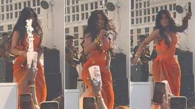 Cardi B throws microphone at audience member who threw a drink on her during concert