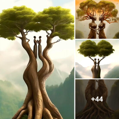 Nature’s Embrace: Majestic Trees, Human-Like in Form, Symbolizing Timeless Warmth and Humanity