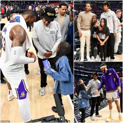 Blue Ivy Carter, 8, sweetly gets starstruck as she meets LeBron James as dad Jay-Z encourages her to ask for an autograph herself