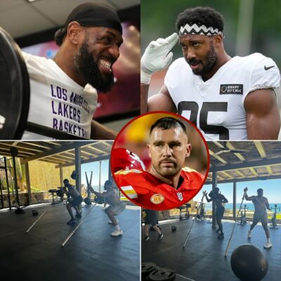 Unbelievable Workout Session: LeBron James and Myles Garrett Leave Travis Kelce in Awe with NFL-Inspired Training.
