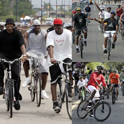 In the 2005 Kids Bikeathon, LeBron James, Dwyane Wade, and Carmelo Anthony rode bicycles